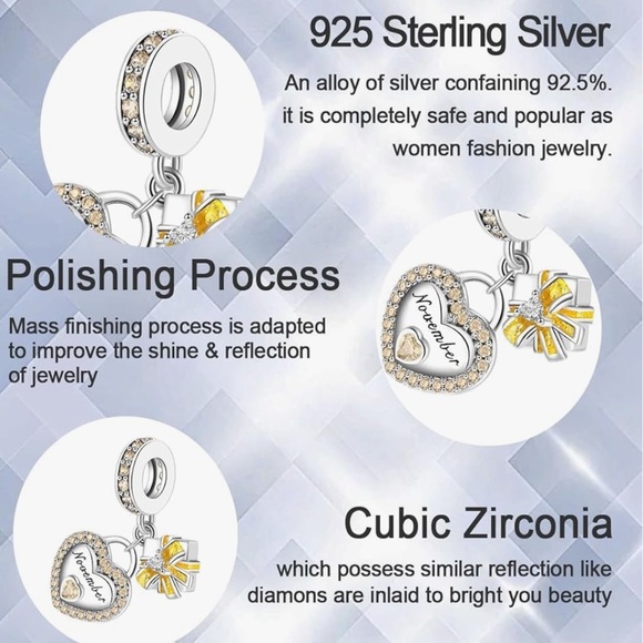 November Heart Charm birthstone sterling silver fits all pandoras - Picture 3 of 4
